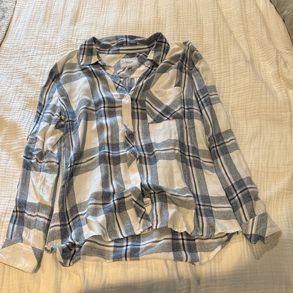 Rails Blue and White Plaid Button-Up Flannel